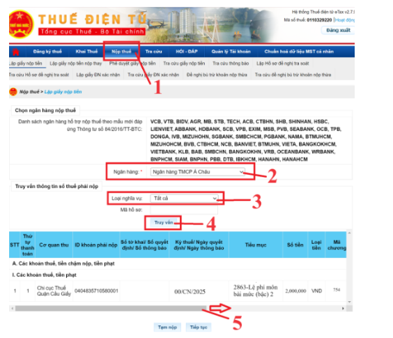 cách nộp lệ phí môn bài online
