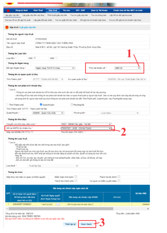 cách nộp lệ phí môn bài online